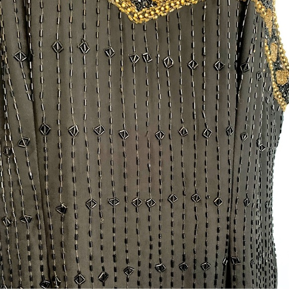 Landmark Vintage 100% Silk black and gold fully beaded evening gown Art Deco 2X - Picture 8 of 14